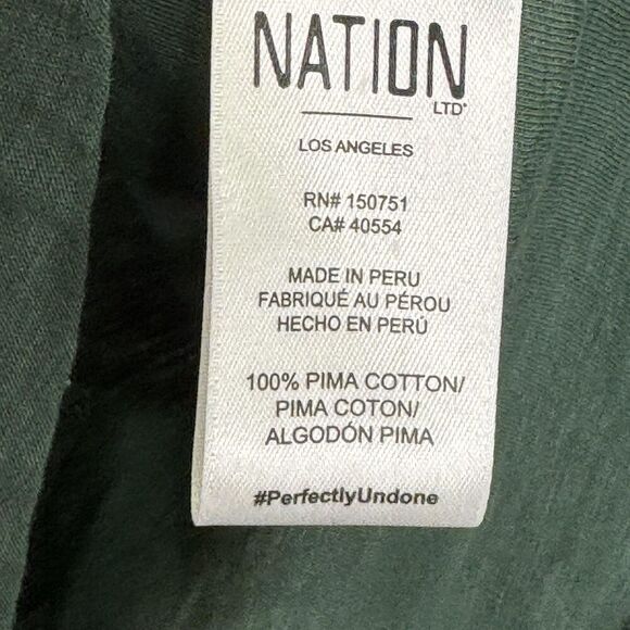 Nation LTD Shirt Womens Small Green Pima Cotton Long Sleeve Puff Sleeve Crewneck - Picture 6 of 7